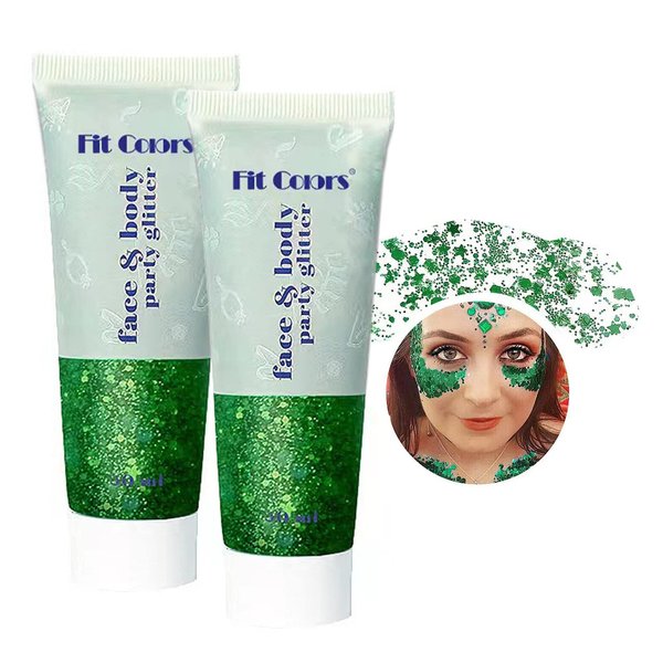YXKJMN Green Body Glitter Gel,Face Glitters Gel,Hair Glitter Green,Mermaid Sequins Liquid Glitter Makeup for Body Hair Face Nail Eyeshadow,Long Lasting Sparkling (09# Green-2PCS)