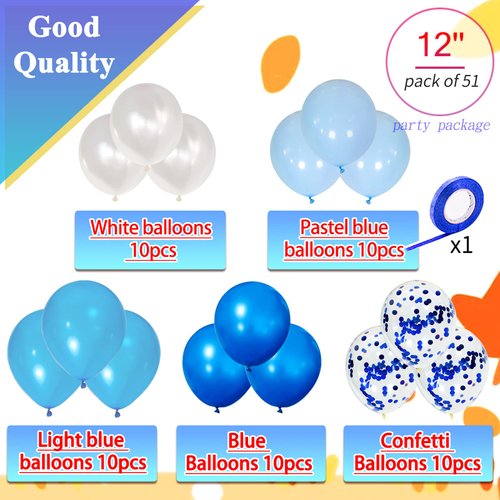 Royal Blue Latex Balloons 12 Inch Blue Confetti balloon pearl White balloons Royal Light Blue Party Balloons Kit for Birthday Party Decoration Supplies.50pcs…