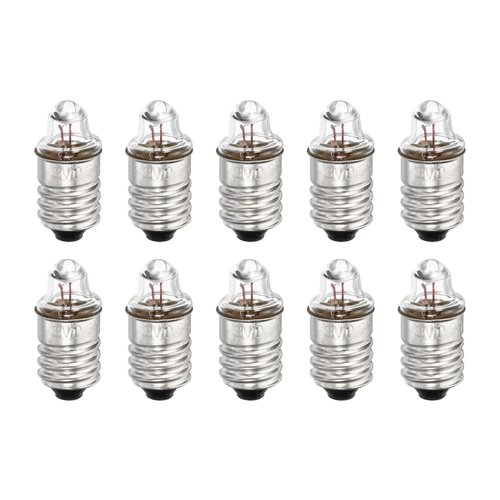 MECCANIXITY E10 Screw Base Miniature Bulbs DC 3V Warm Yellow Light Mini Lamps Torch Headlight with Storage Box, 1 Set/10 Pack