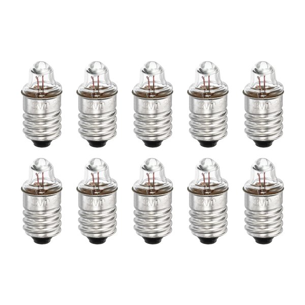 MECCANIXITY E10 Screw Base Miniature Bulbs DC 3V Warm Yellow Light Mini Lamps Torch Headlight with Storage Box, 1 Set/10 Pack