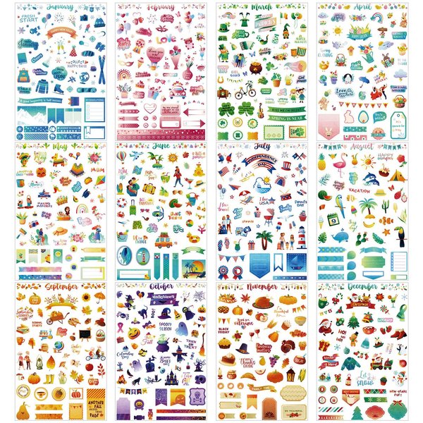 24 Sheets Daily Planners Monthly Celebrations Planner Stickers Monthly Sticker Book Planner Stickers and Accessories for Calendar Planning Scrapbooking Holiday Seasonal General Events 1000+ Stickers