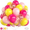 Pink and Yellow Balloons,12 Inch Maca Pink Hot Pink Yellow Confetti Balloons with Ribbon,for Girls Princess Peach Birthday Baby Shower Engagement Party Decorations