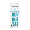 KISS imPRESS Press-On Pedicure Fake Toenails Kit, Style "Sparkling Mint", Square Shaped, Glittery Turquoise Press-On Nails, Includes Prep Pad, Mini Nail File, Cuticle Stick, & 24 Fake Nails