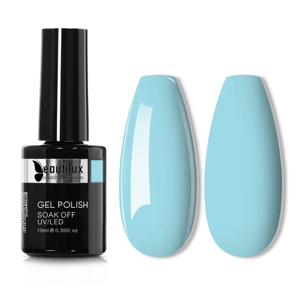 beautilux Light Blue Gel Nail Polish, 1Pcs Baby Blue Gel Nail Polish High Gloss Soak Off UV Nail Art Gel Manicure Salon at Home for Women (10ML)
