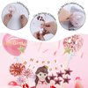BlingABC Cute Girl Cake Topper 14Pcs, Little Girl Figure with Paper Fans Rose Gold Happy Birthday Banner Confetti Balloon Purple Star Decoration for Kids Birthday Baby Shower Party Supplies