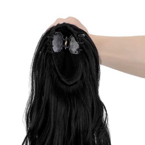 FELENDY 18" Small Claw Ponytail Extension Clip in Curly Wavy Ponytail Hair Extensions Jaw Clips Pony tail Hairpiece for Women Natural black
