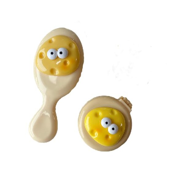 Hofar 2PC Mini Cheese Hair Brush for Purse, Small Portable Pocket Hair Brush with Mirror for Girls, Travel Size, Yellow