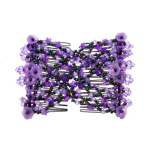 Ruihfas Vintage Beaded Crystal Flower Easy Stretchy Double Clips Hair Comb Hair Accessories (Purple)