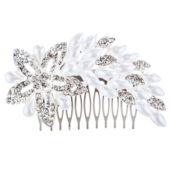 Bridal Wedding Jewelry Crystal Pearl Dazzle Floral Decorative Hair Comb