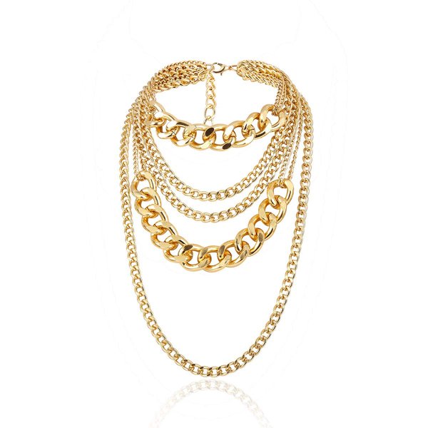 CSIYANJRY99 Chunky Gold Necklaces for Women,Multilayer Punk 80s Hip Hop Necklace,Layered Cuban Link Chain Statement Necklace (Gold)