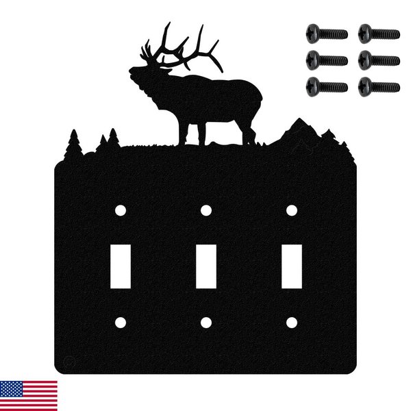 Solitary Elk Triple Toggle Light Switch Wall Plate (Triple Toggle, Black)