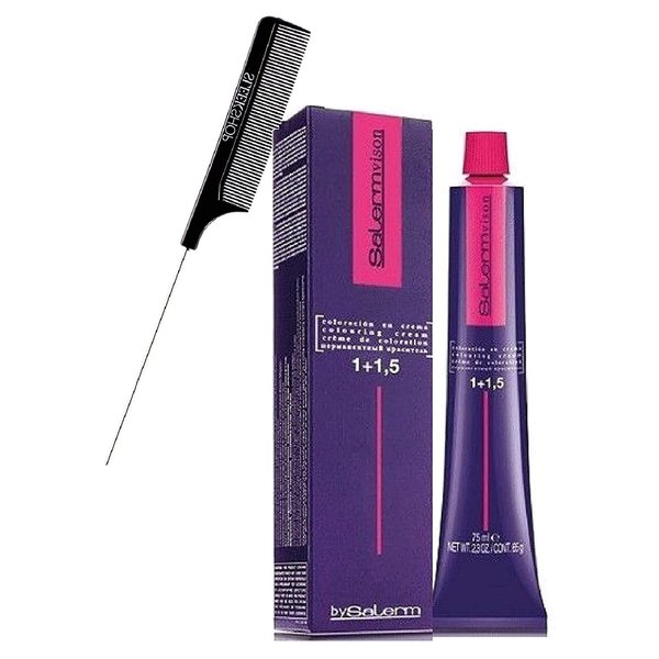 Salerm Cosmetics VISION Salermvision Permanent Cream Hair Color Dye (w/Sleek Steel Pin Rat Tail Comb) Haircolor Creme, Gray Coverage in 30 minutes (6,74 - Dark Brown Blonde Copper)