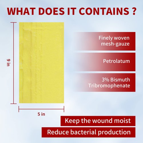 POLYNEW Xeroform Petrolatum Dressing 5"x9", 25 PCS Non-Adherent Gauze for Low Exudating Wounds, Fine Mesh Gauze Pads for Burns, Abrasions, Lacerations, Skin Grafts and Surgical Incisions