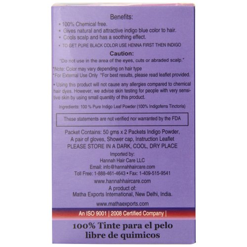 Hannah Natural 100% Pure Indigo Powder for Hair Dye, 100 Gram