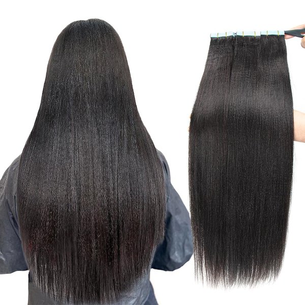 Isheeny Light Yaki Tape In Hair Extensions Human Hair Black Women Yaki Straight Tape In Hair Extensions Seamless Straight Hair Extensions Real Human Hair Tape In Hair Extensions 16inch 20PCS 40g/set