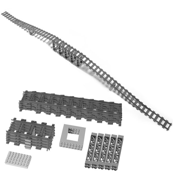 48 Pcs City Train Tracks Building Block Set Compatible with Lego,Train Tracks Accessories Set,Train Track Bridge Uphill and Downhill Set (Straight Tracks)