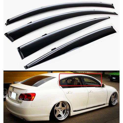 Cuztom Tuning Fits for 2006-2011 Lexus GS350 GS450H GS460 JDM VIP Clip on Smoke Window Visor Rain Guard W/Chrome Trim