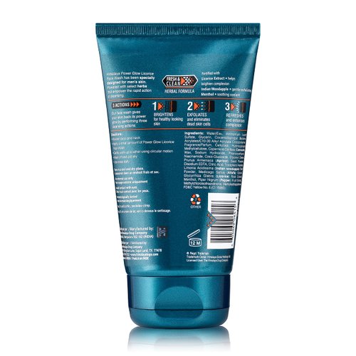 Himalaya Men’s Power Glow Licorice Face Wash, For All Skin Types, Brightens & Events Skin, Mens Facial Cleanser, Gentle Exfoliation, Non-Drying, No SLS/SLES, Subtle Scent, 3.4 Fl Oz, 100 ml