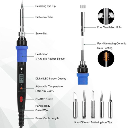 Soldering Iron Kit, 80W 110V LCD Digital Welding, 356-896℉(180-480℃), Portable Adjustable Temperature Soldering Kit, for Metal, Jewelry, Electric Repairing, DIY