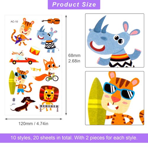 CHANZET Animal Temporary Tattoos for Kids 20 Sheets, Safari Tattoo Stickers Jungle Party Favors, Printable Temporary Tattoo Paper, Waterproof Birthday Party Supplies Decorations for Boys Girl Face Arm Body