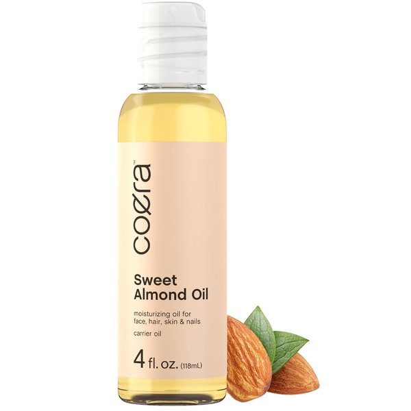 Coera Sweet Almond Oil for Face, Hair, Skin & Nails | 4 fl oz | Cold Pressed & Hexane Free | Carrier Oil | Free of Parabens, SLS, & Fragrances