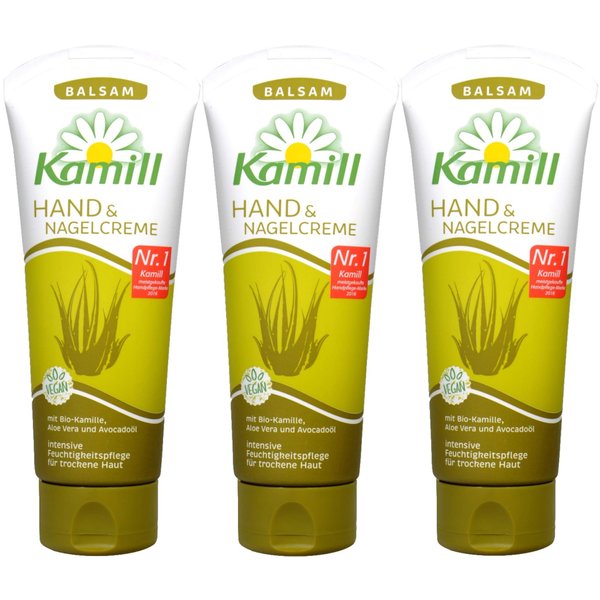 Kamill 3x100 ml Hand & Nail Cream BALSAM with BIO CamomileCamomile, Aloe Vera, Avocado Oil and Bisabolol | Germany
