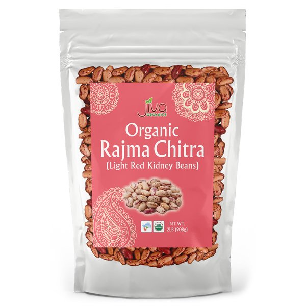 Jiva Organic Light Red Kidney Beans Speckled Whole (Rajma Chitra) 2 Pound Bag