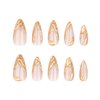 24Pcs Almond Shaped Press on Nails Medium French Tip Fake Nails 3D Gold Glue on Nails Full Cover Acrylic Nails Medium Length False Nail Tips Glossy Stick on Nails Reusable Artificial Nails for Women