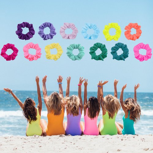 Minasuki Colorful Waterproof Swim Scrunchies -13 Colors,Stylish Hair Scrunchies for Women, Elastic Soft Ponytail Holder Hair Ties Hair Accessories,Gift for Birthday,Swimming Pool,Beach and Party!
