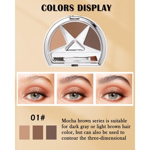 Eyebrow Powder Makeup, 3 Colors Eye Brow Powder Palette Waterproof Long Lasting, Dark/light Brown Eyebrow Filler,Brow Contour Eyeshadow Palette for Natural-Looking Brows with Brow Brush Comb Mirror-01