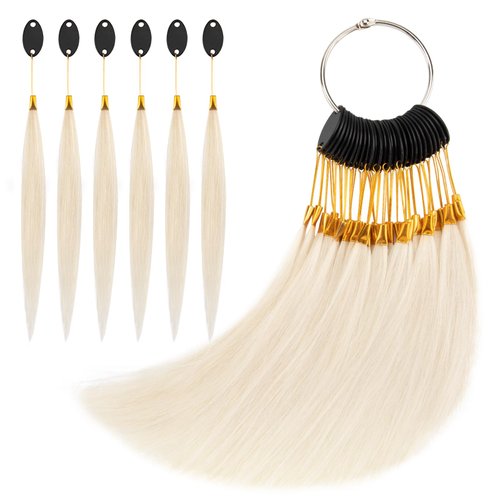 Noverlife 30PCS Human Hair Testing Swatches, 8" Real Hair Sample for Testing Color with Label Tab, Natural Hair Swatches for Dying Color Example, Hair Color Sample Ring for Salon Hairdressing Practice