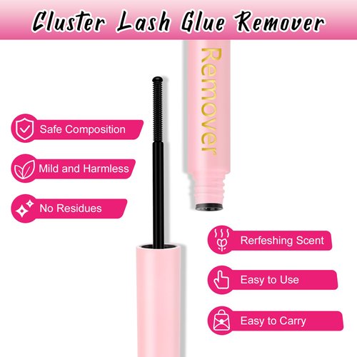 EMEDA Cluster Lash Glue Remover Lash Clusters Glue Remover Gentle Lash Remover for Cluster Lashes Transparent Eyelash Glue Remover Self-Use for Lash Bond and Seal 5ML