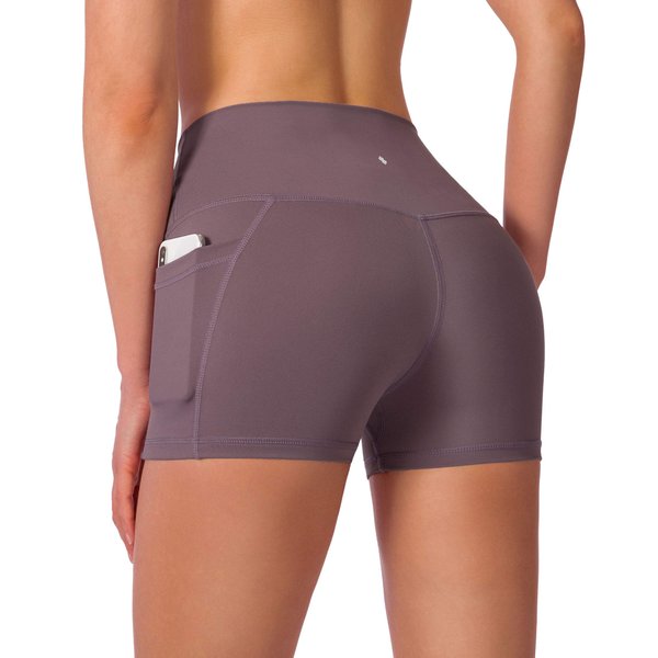 Women's High Waist Yoga Shorts with Side Pockets Tummy Control Running Gym Workout Biker Shorts for Women 8" /3" (3" Dusty Purple, M)