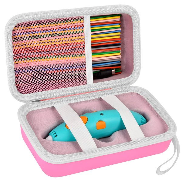 ANKHOH Case Compatible with 3Doodler Start+ Essentials (2023) for 3D Pen Set for Kids, Storage Organizer Holder for Printing Filament Refill and USB Charger (Box Only), Pink, Portable
