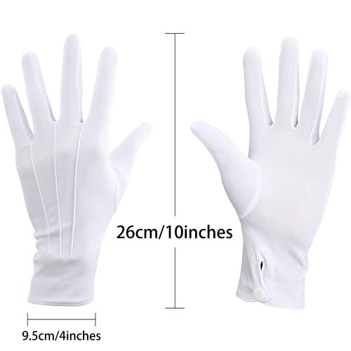 Shappy 2 Pairs White Cotton Gloves Men Costume Stitched Uniform Gloves for Wedding Formal Tuxedo Party Jewelry Inspection (Nylon 10 Inch)