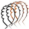WY LIGHTING LEVEL Zig Zag Headbands, 4 Pieces Shark Tooth Hair Comb Hairband, Wavy Shape Plastic Hair Bands, Hair Hoop Accessory for Women Lady Girl (Black, Leopard-print Style)