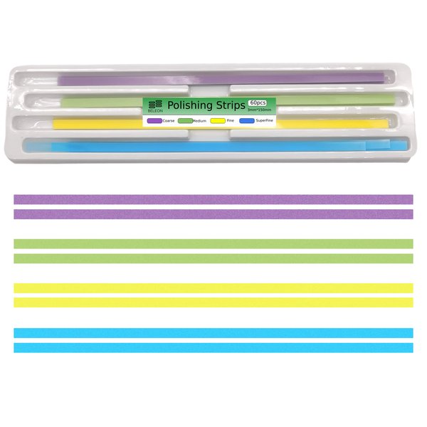 BELEON Dental Polishing Strips - Universal Kit 60pcs 3mm x 150mm - Tooth Polisher Dental File for Teeth Sanding Abrasive Strip Oral Care Cleaning Tool