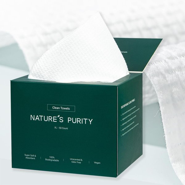 Nature's Purity Disposable Face Towel, Super Soft Face Clean Towels XL for Skincare and Makeup Removal, Biodegradable Face Washing Towels Face Drying Washcloth with Magnetic Case 50ct