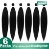 Braiding Hair Pre stretched 16 Inch Braiding Hair Extensions Hot Water Setting Synthetic Hair Pre Stretched Crochet Braids Hair Yaki Texture(16 Inch,6 Packs,1B#）