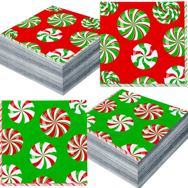 48Pcs Candy Cane Christmas Party Decorations Candy Christmas Napkins Christmas Tableware for Candy Cane Party Supplies Candy Cane Party Decorations Christmas Party Decorations