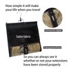 RJMBMUP 1 Pack Hair Extension Satin Storage Bag with Hanger Wig Holder Bundles Hairpieces Ponytail Wig Style Hair Travel Black Color