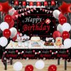 Red and Black Party Decorations for Women Men Boys Girls, Black and Red Birthday Decorations with Happy Birthday Banner Backdrop Tablecloth Red Star Balloons Black Fringe Curtains Party Supplies