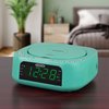 Jensen Teal Modern Home Audio CD Player Tabletop Stereo Dual Alarm Clock Digital FM Radio | Top-Loading CD/MP3/WMA Player | USB Charging Port 2.1A | Headphone Jack | 0.9 Display Green LED (Renewed)