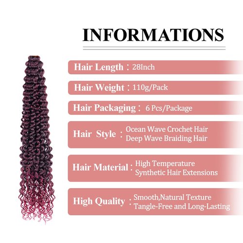 FEILIMEI Curly Crochet Hair Ocean Wave Crochet Hair 28Inch Crochet Braid Hair Synthetic Hair Extensions for Women(28 Inch,6pack,#1B/TBug)