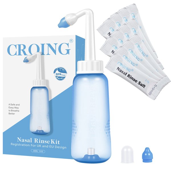 Croing 𝙉𝙖𝙨𝙖𝙡 𝙄𝙧𝙧𝙞𝙜𝙖𝙩𝙞𝙤𝙣 Nasal Rinse Kit (120 Salt Packs)