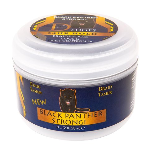 DIAMOND EDGES BLACK PANTHER STRONG - Edge Control & Styling Gel, 24 Hour Hold w/No Flakes, Ideal for Curly Hair, 8 Ounces