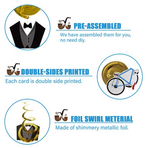 Tifeson Father's Day Decorations Hanging Swirls - 36 PCS Foil Ceiling Hanging Swirls for Father's Birthday Party Decor, Fathers Day Party Supplies