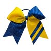 New "CONFETTI STRIPES Royal Blue Yellow Gold" Cheer Bow Pony Tail 7 Inch Girls Hair Bows Cheerleading Dance Practice Football Games Competition Birthday Tick Tock Grosgrain Ribbon