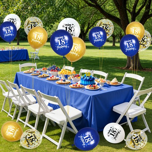 Blue Gold 18th Birthday Balloons 24Pcs Navy Blue White Gold Happy 18th Birthday Latex Balloons Blue Gold 18th Birthday Party Decorations for Boys Men 18th Birthday Anniversary Party Supplies 12Inch