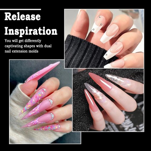 Allstarry 384pcs Nail Dual Forms, Silicone French Nail Forms for Poly Gel Nail Gel Extension Full Cover Acrylic Nail Tips 8 tpye nail form and Silicone Reusable Stickers for Manicure Extension